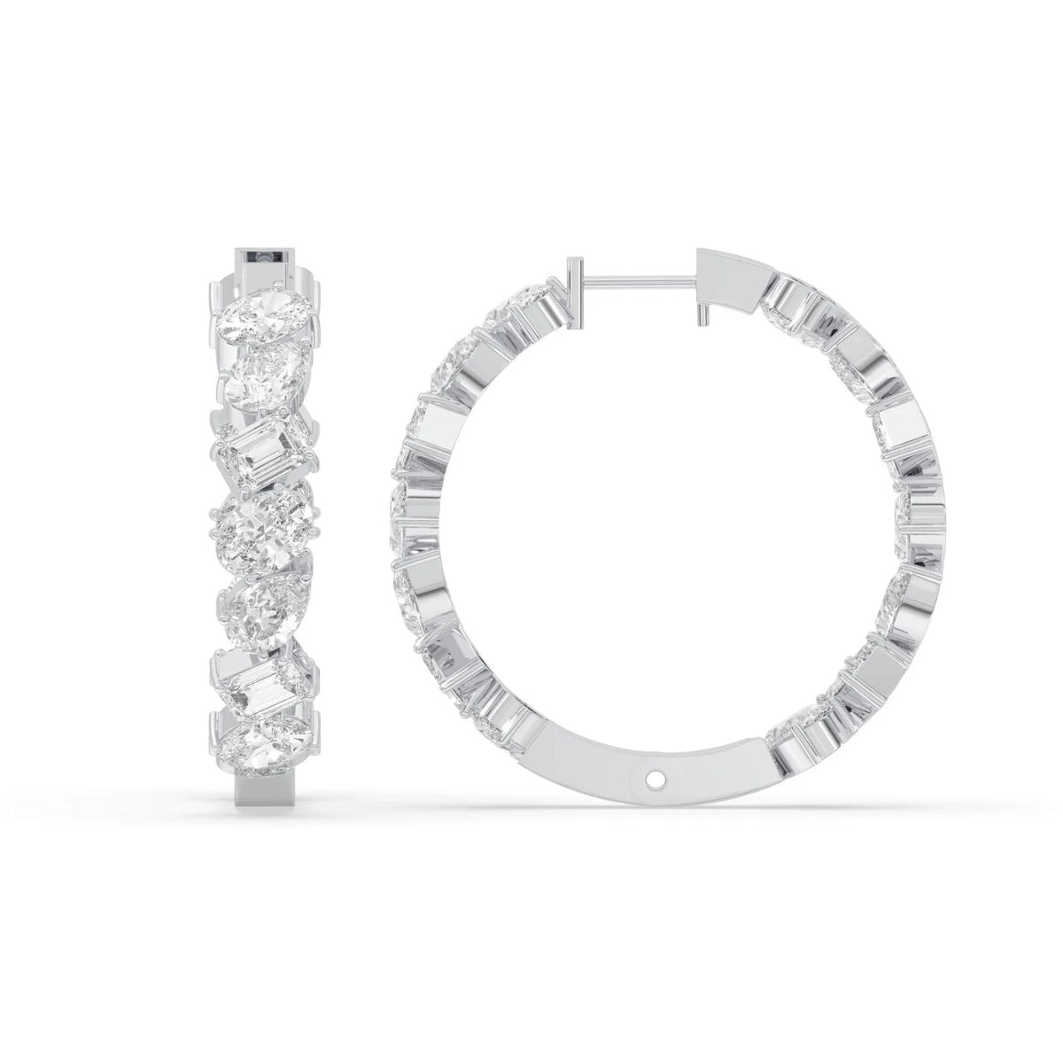 5CT Mixed Shape Lab Grown Diamond Inside Out Hoop Earrings 14K Gold