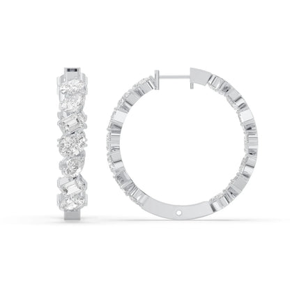 5CT Mixed Shape Lab Grown Diamond Inside Out Hoop Earrings 14K Gold
