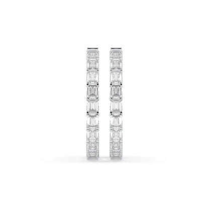 6CT Lab Grown Emerald Cut Diamond Inside Out Hoop Earrings 14K White Gold