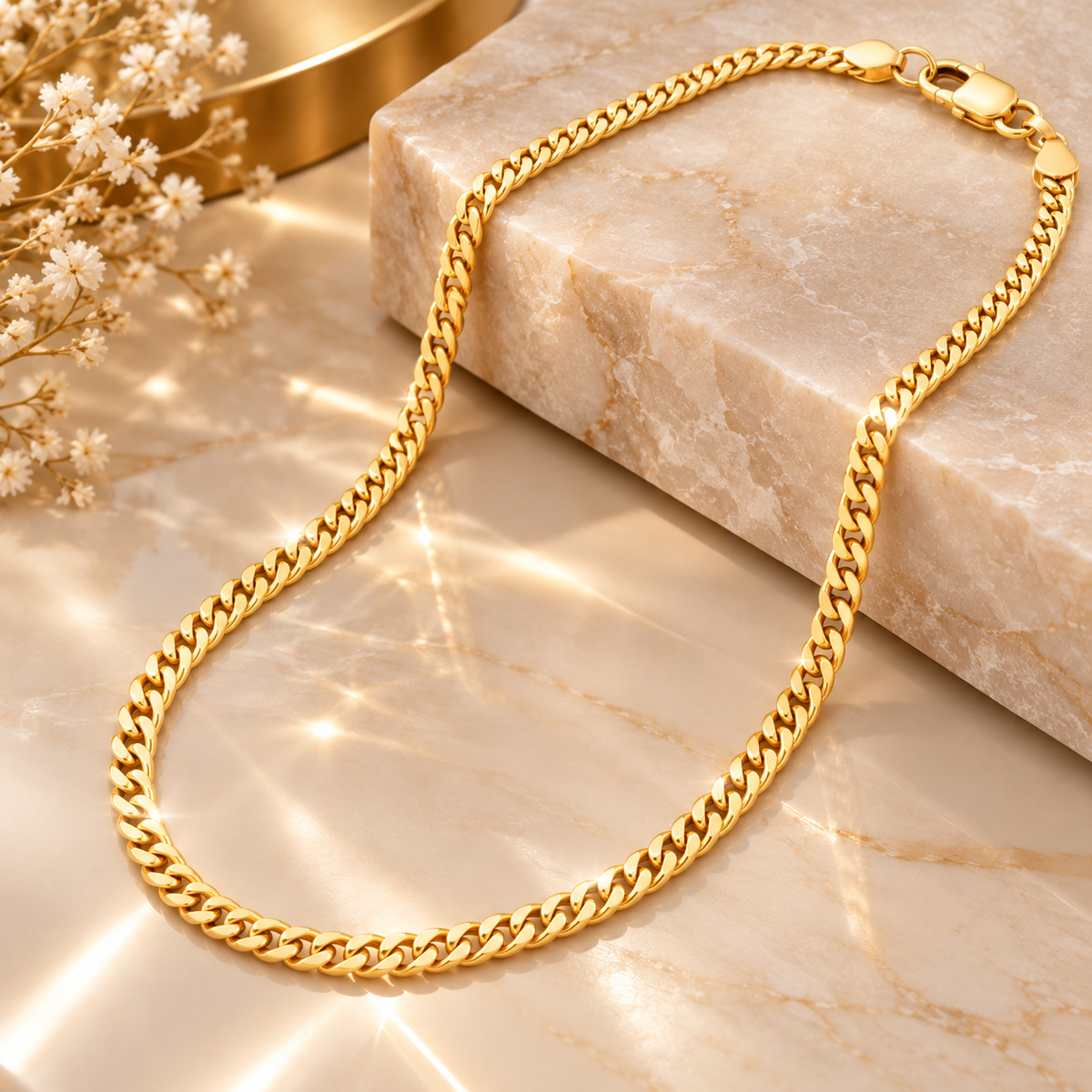 10K Solid Yellow Gold Gourmette Chain Necklace 1MM 1.5MM 2MM Cuban Link