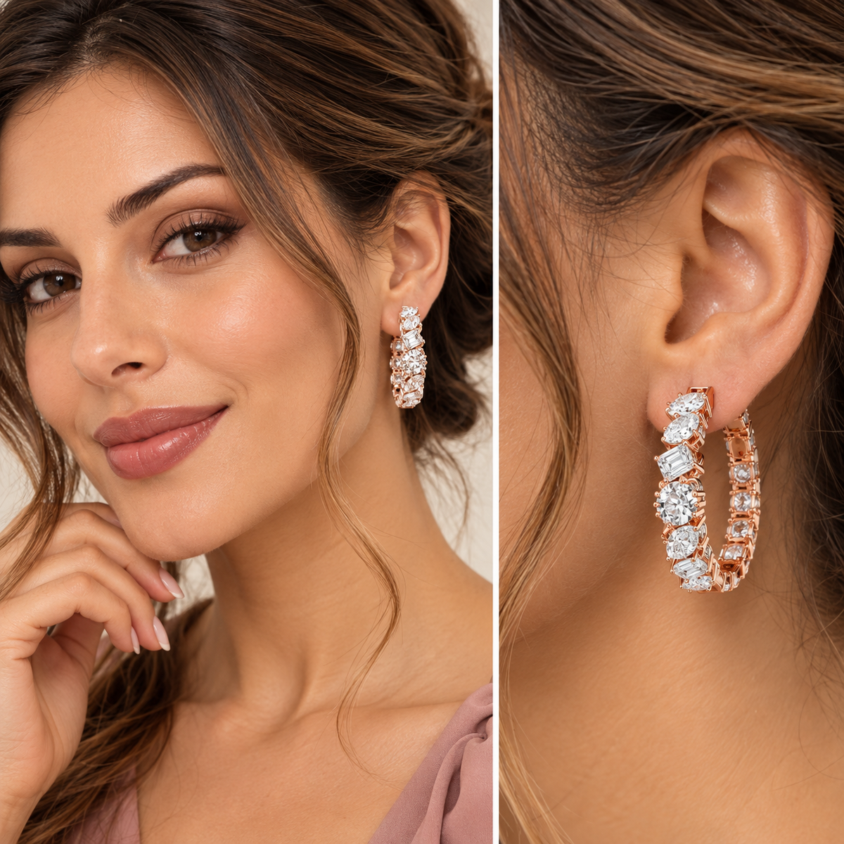 5CT Mixed Shape Lab Grown Diamond Inside Out Hoop Earrings 14K Gold
