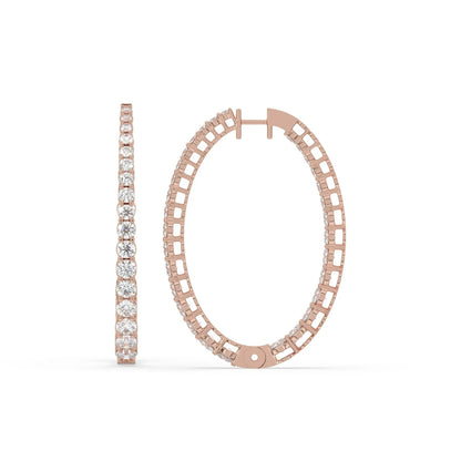 4CT Round Lab Grown Diamond Inside Out Huggie Hoop Earrings 14K Gold