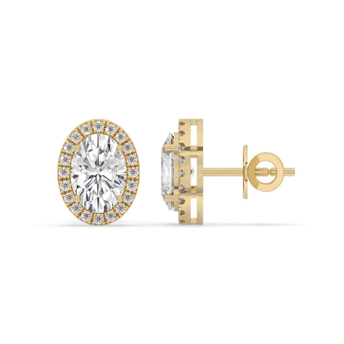 4CT Oval Lab Grown Diamond Halo Stud Earrings 14K Gold Certified