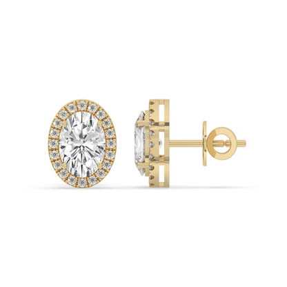 4CT Oval Lab Grown Diamond Halo Stud Earrings 14K Gold Certified