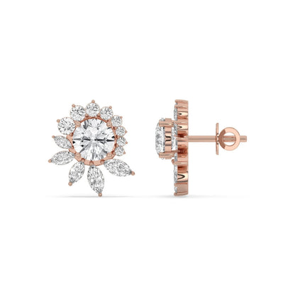 5CT Lab Grown Diamond Floral Cluster Stud Earrings 14K Gold Green Glam