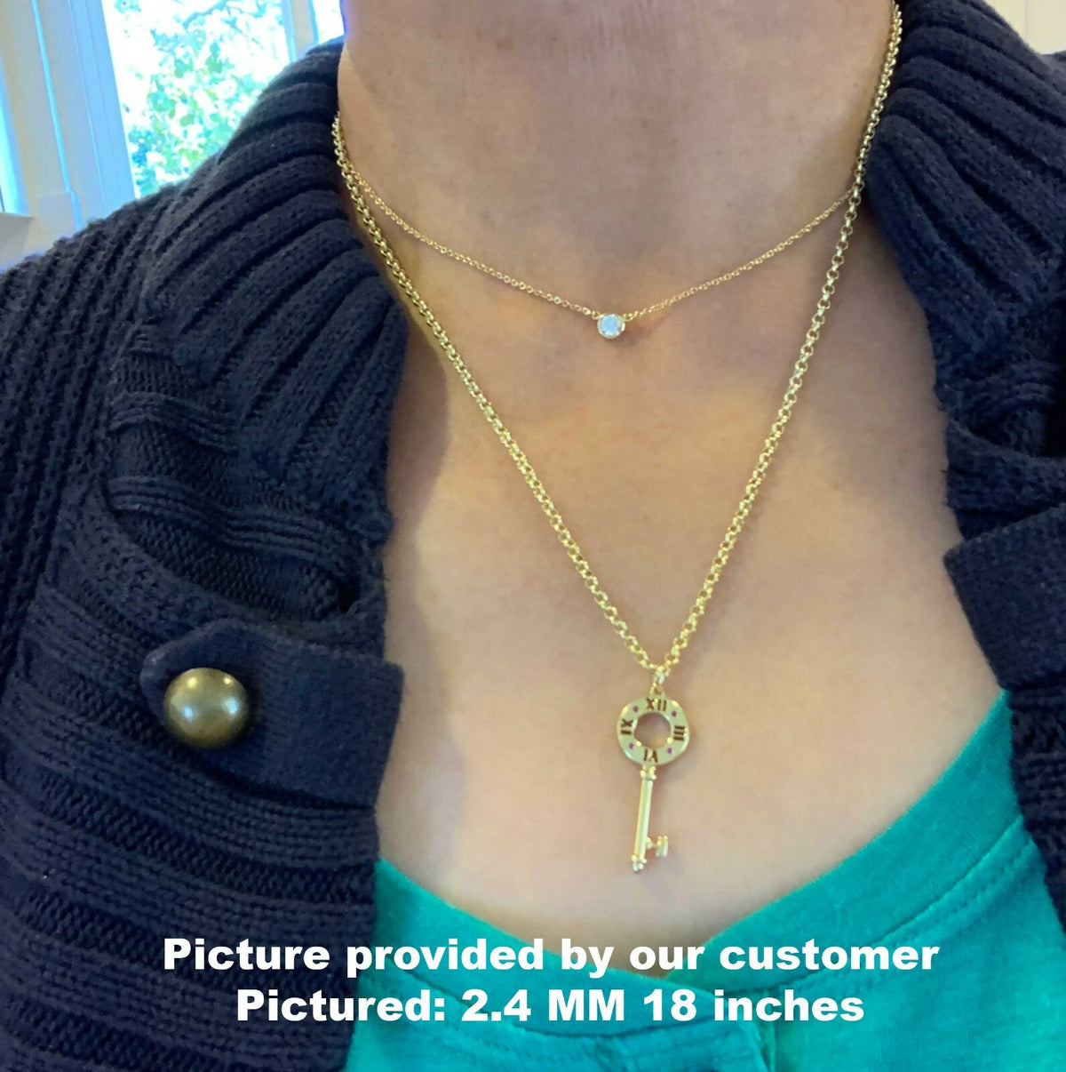 10K Gold Rolo Chain Necklace, 16"  20" Inch, 2mm 2.4mm Thick, Round Link Chain