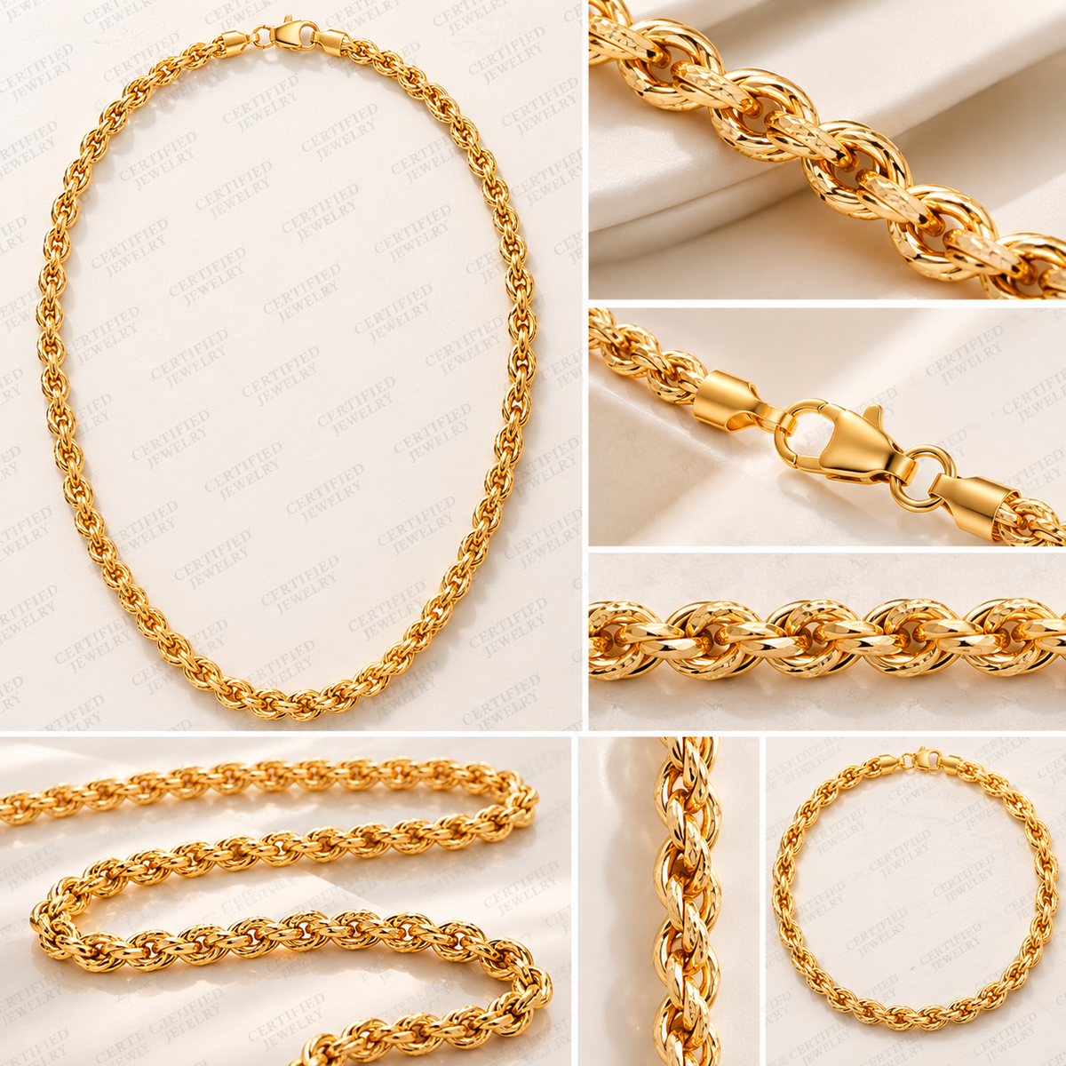 10K Solid Yellow Gold Diamond Cut Rope Chain Necklace 1.25MM 5MM Italy