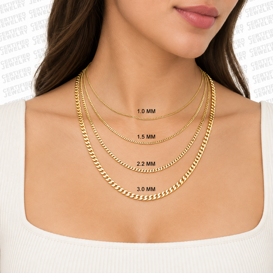 14K Solid Yellow Gold Gourmette Curb Chain Necklace 1MM 3MM Lobster Clasp