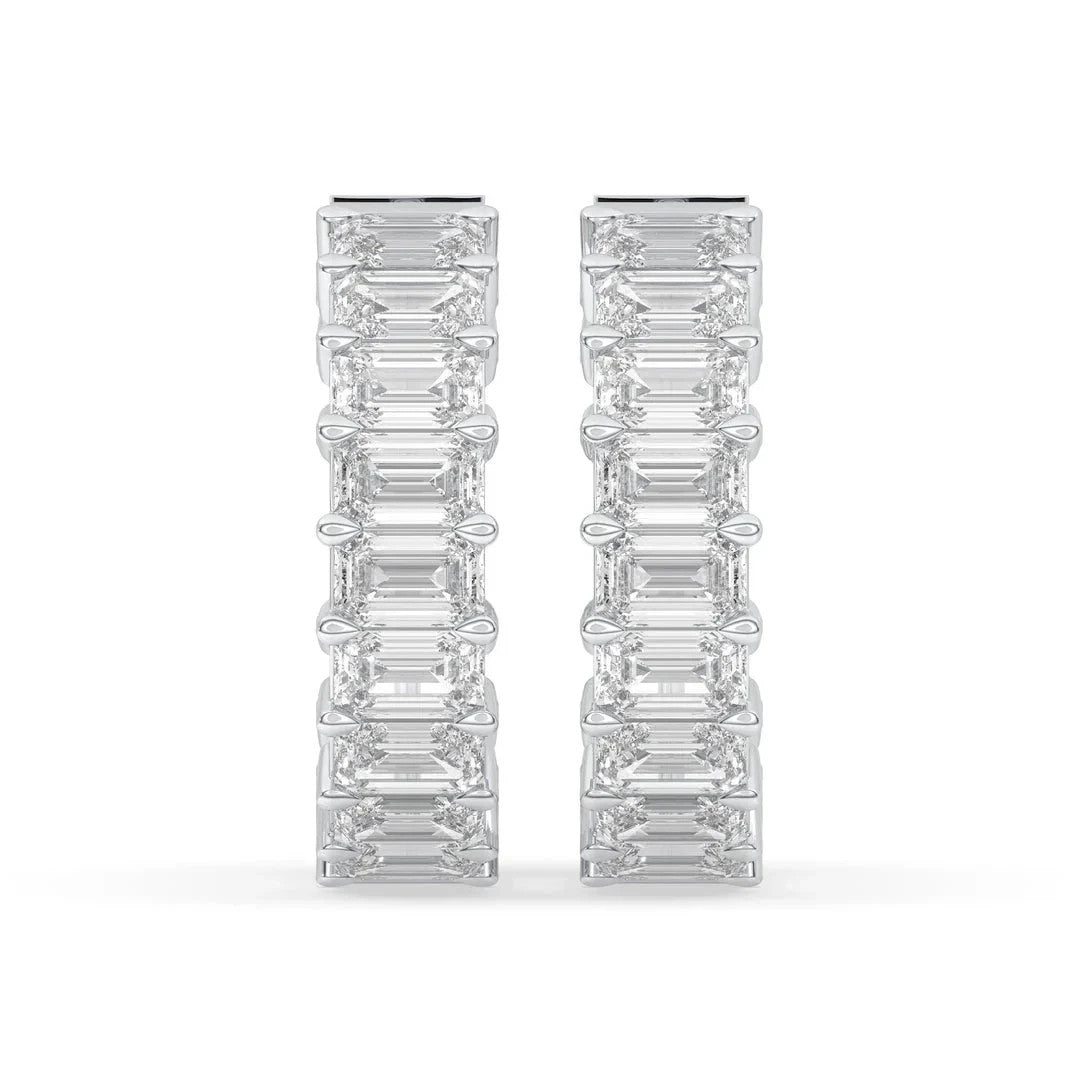 4.5CT Emerald Cut Diamond Inside Out Hoop Earrings 14K White Gold Prong Set