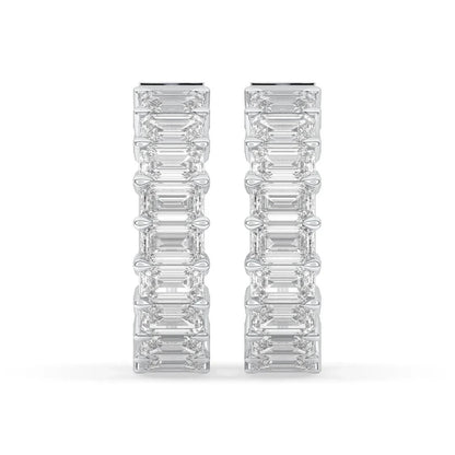 4.5CT Emerald Cut Diamond Inside Out Hoop Earrings 14K White Gold Prong Set
