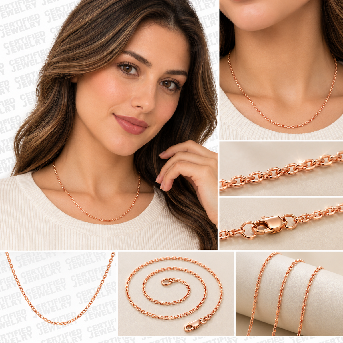 10K Solid Gold Diamond Cut Cable Chain Necklace 0.8mm 1.1mm 16 20 Inch