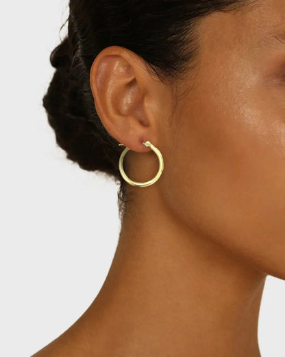 14K Solid Gold Classic Hoop Earrings 20MM 2MM Clip On Hypoallergenic