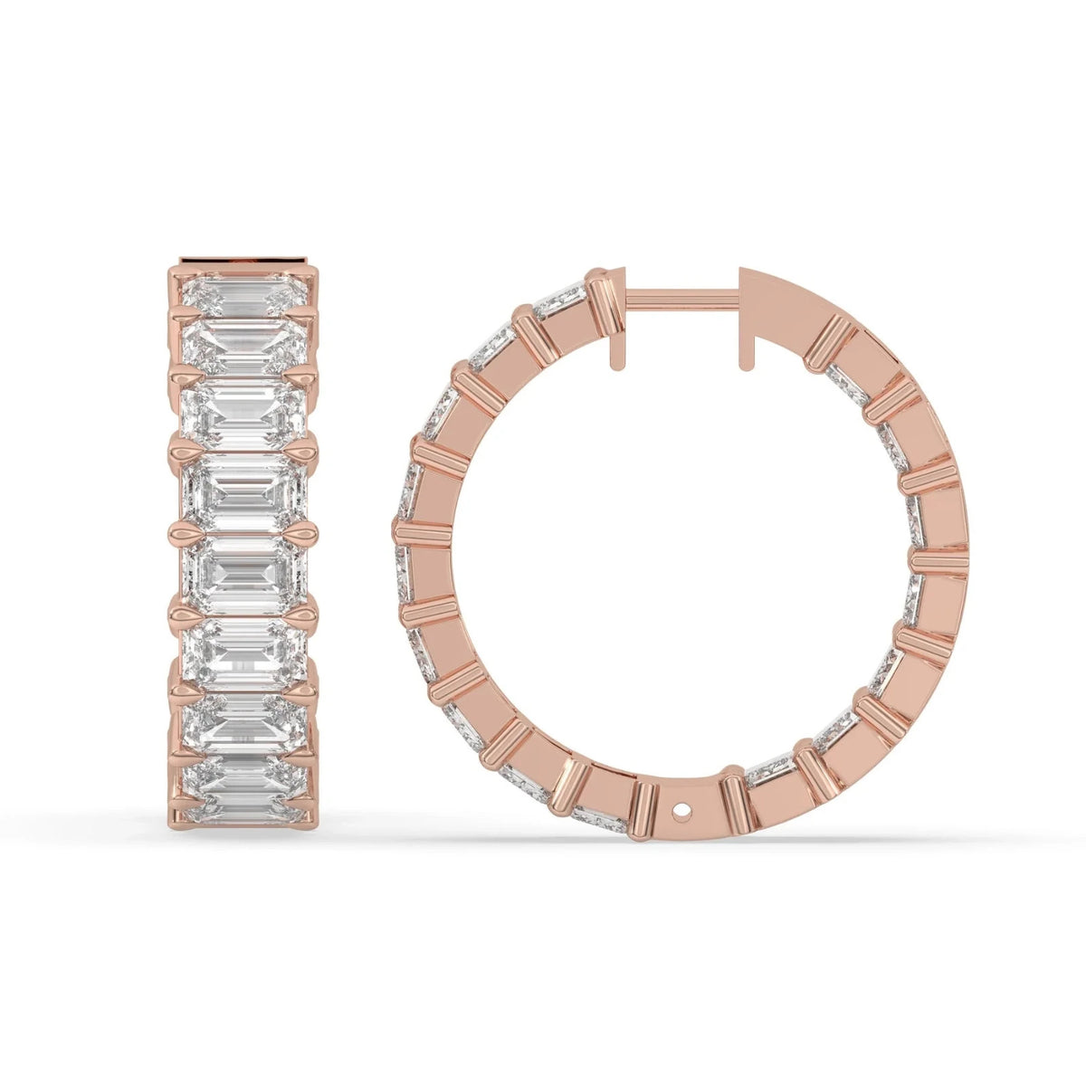 4.5CT Emerald Cut Diamond Inside Out Hoop Earrings 14K White Gold Prong Set