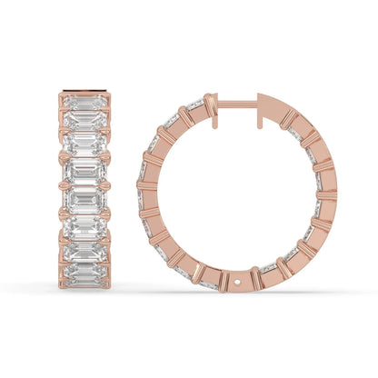 4.5CT Emerald Cut Diamond Inside Out Hoop Earrings 14K White Gold Prong Set