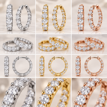 4CT Round Lab Grown Diamond Inside Out Huggie Hoop Earrings 14K Gold