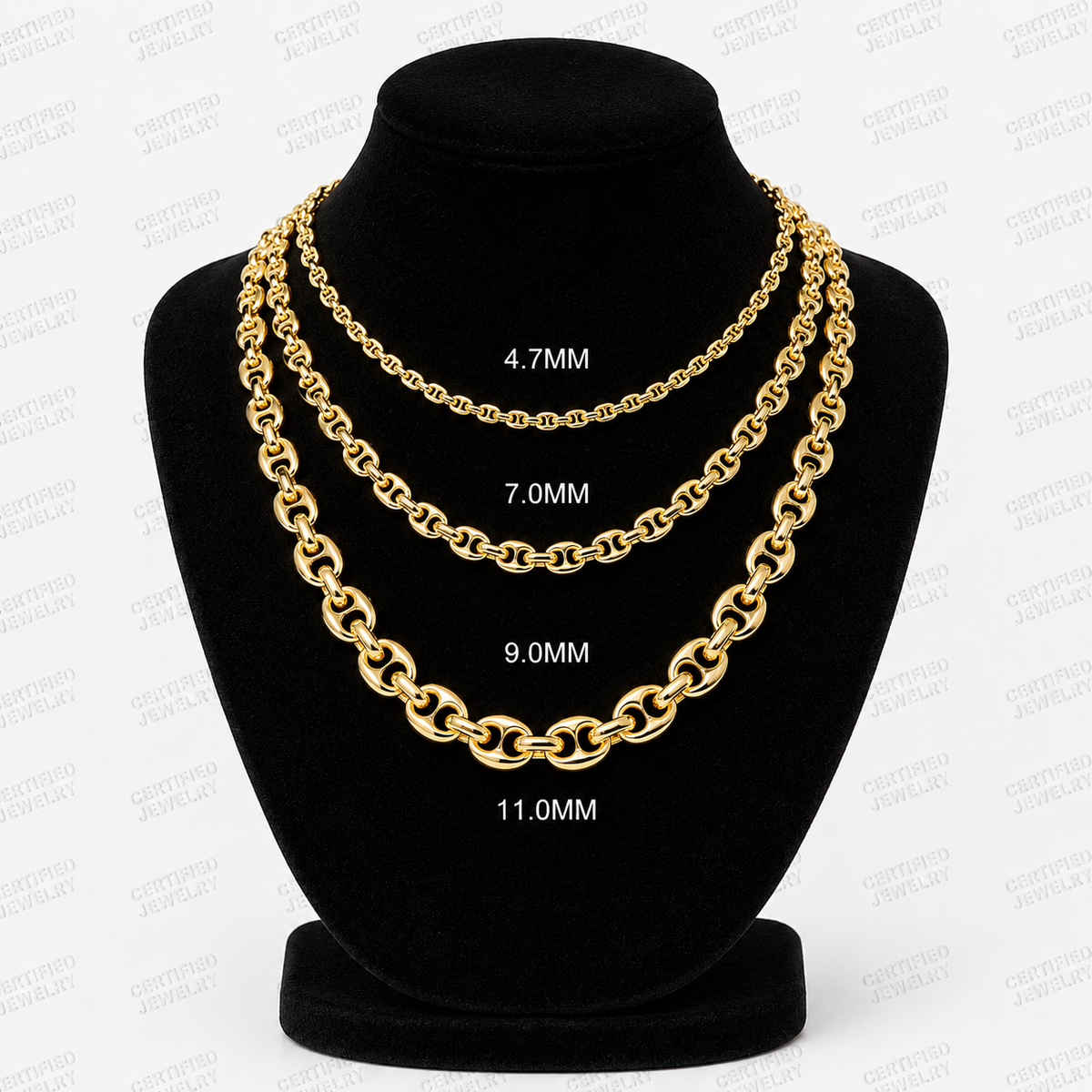 Solid 14K Yellow Gold Puffed Mariner Chain Necklace Italian Lobster Clasp 18" 22
