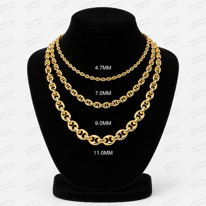 Solid 14K Yellow Gold Puffed Mariner Chain Necklace Italian Lobster Clasp 18" 22