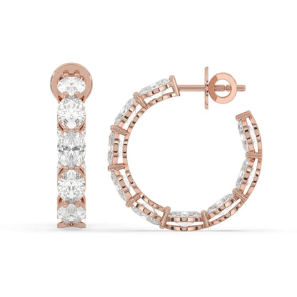 2CT Lab Grown Diamond Inside Out Hoop Earrings 14K Gold Certified