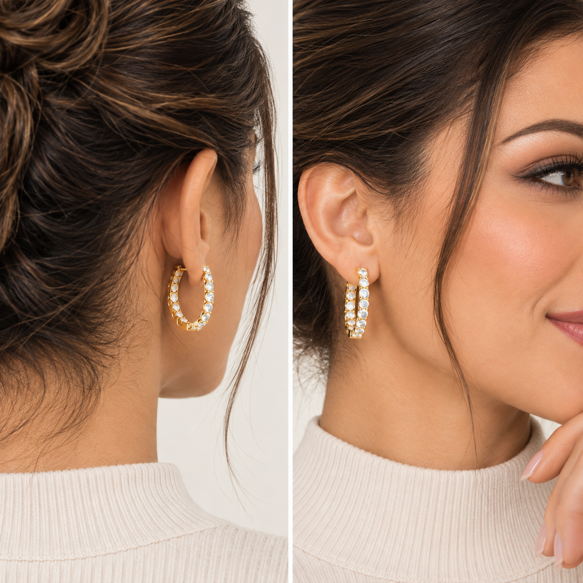 4CT Round Lab Grown Diamond Inside Out Hoop Earrings 14K Gold Certified