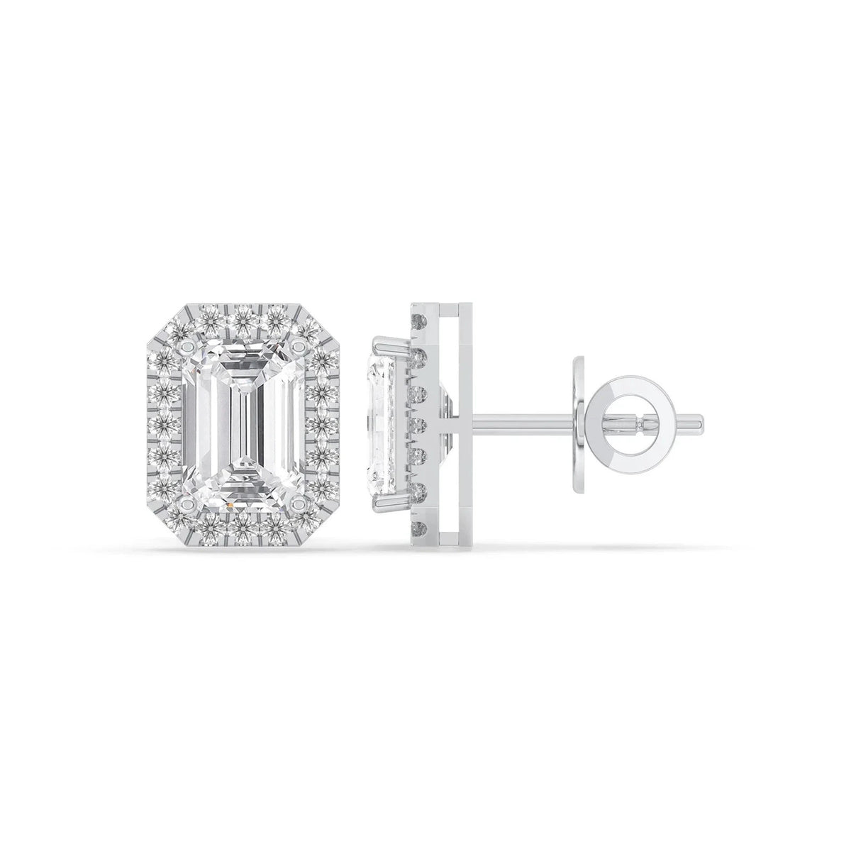 4CT Emerald Lab Grown Diamond Solitaire Stud Earrings 14K Gold Certified