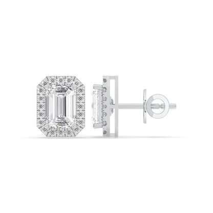 4CT Emerald Lab Grown Diamond Solitaire Stud Earrings 14K Gold Certified