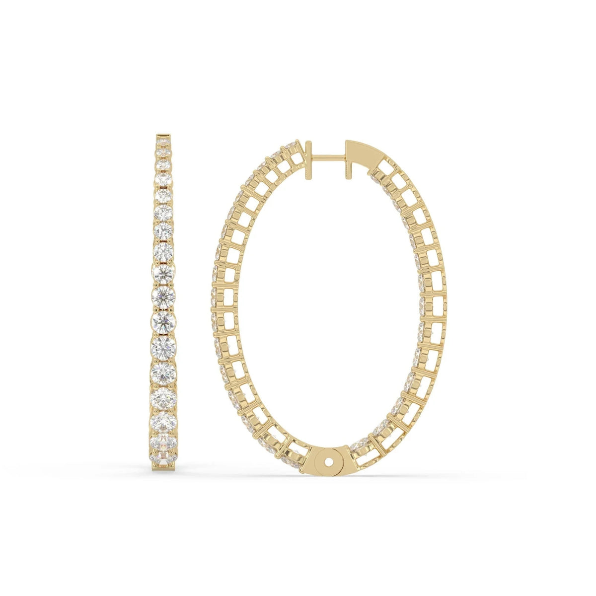 4CT Round Lab Grown Diamond Inside Out Huggie Hoop Earrings 14K Gold