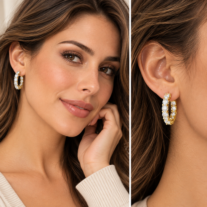 2CT Lab Grown Diamond Inside Out Hoop Earrings 14K Gold Certified