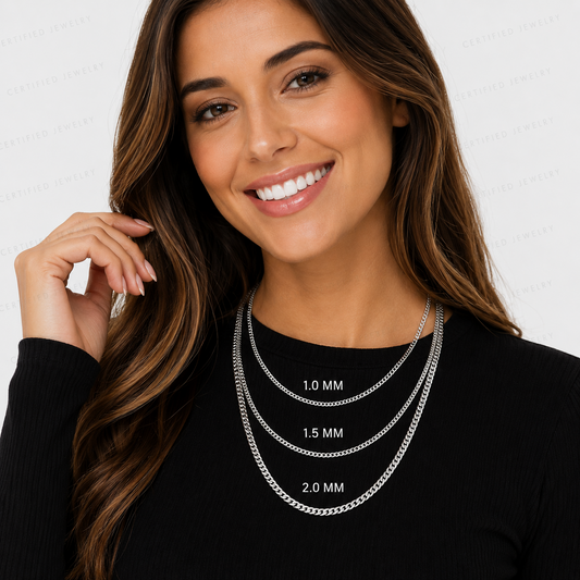 14K Solid White Gold Miami Cuban Chain Necklace 1mm 2mm Cuban Link Chain