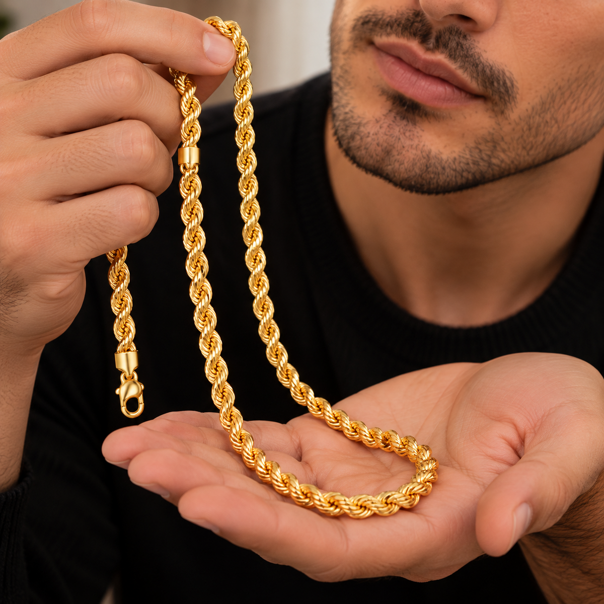 10K Solid Yellow Gold Diamond Cut Rope Chain Necklace 1.5MM 4MM Lobster Clasp