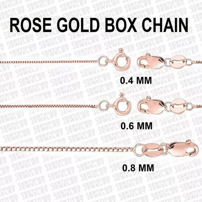 Solid 14K Rose Gold Box Chain Necklace 0.5mm 0.6mm 0.8mm Fine Jewelry