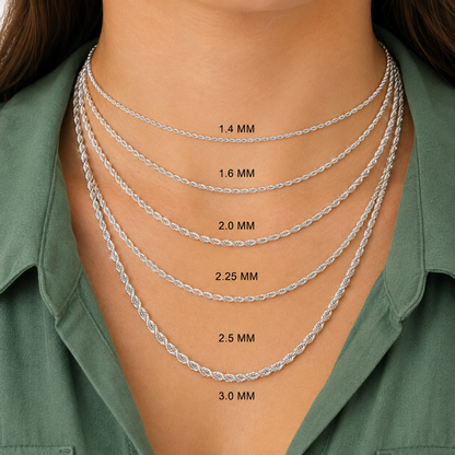 14K Solid White Gold Diamond Cut Royal Rope Chain Necklace 1.4mm 3.0mm