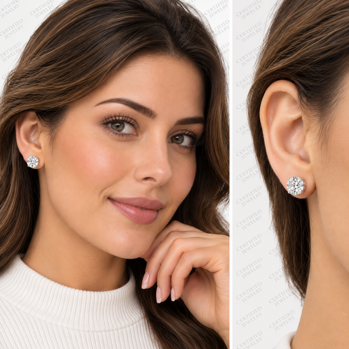4CT Round Lab Grown Diamond Basket Set Stud Earrings 14K Gold Certified
