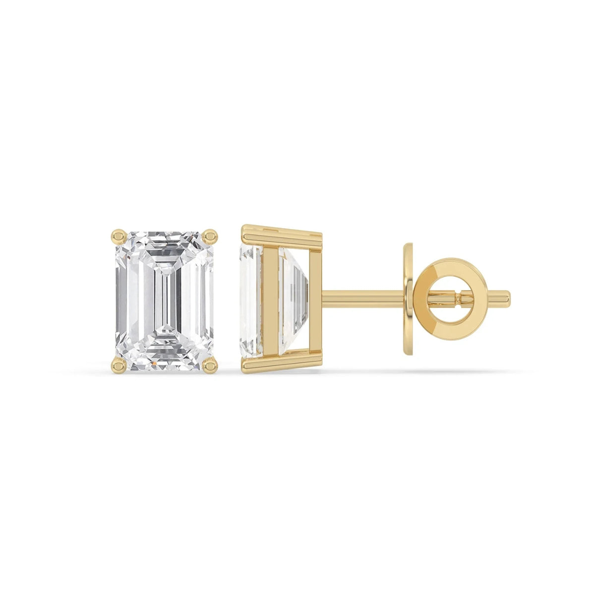 4CT Emerald Lab Grown Diamond Solitaire Stud Earrings 14K Gold Certified