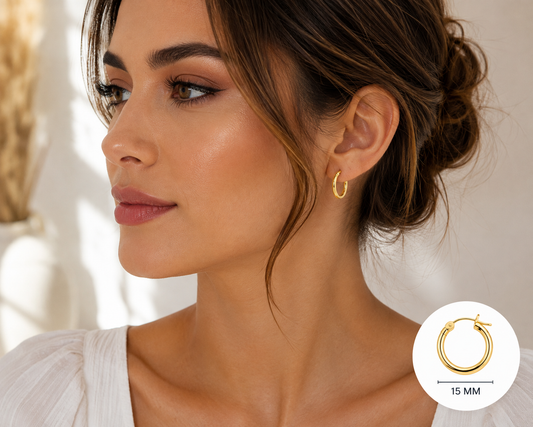 14K Yellow White Gold Hoop Earrings Round Endless Hoops Women Girls Gift