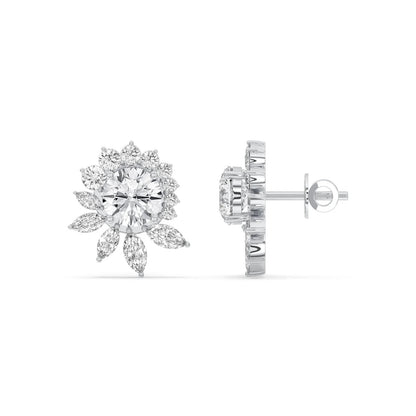 5CT Lab Grown Diamond Floral Cluster Stud Earrings 14K Gold Green Glam
