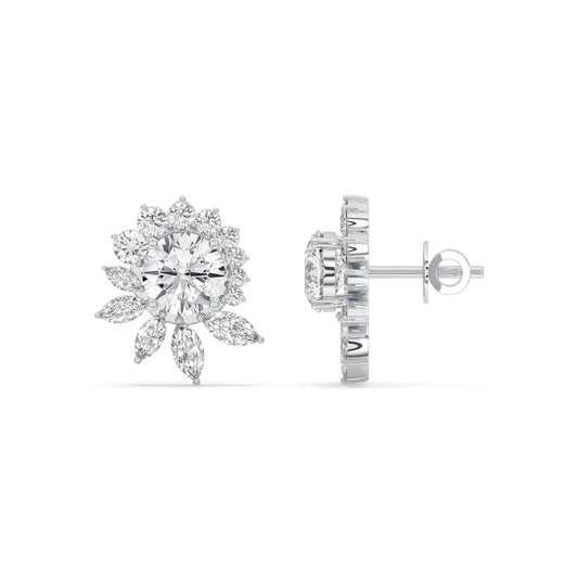 5CT Lab Grown Diamond Floral Cluster Stud Earrings 14K Gold Green Glam