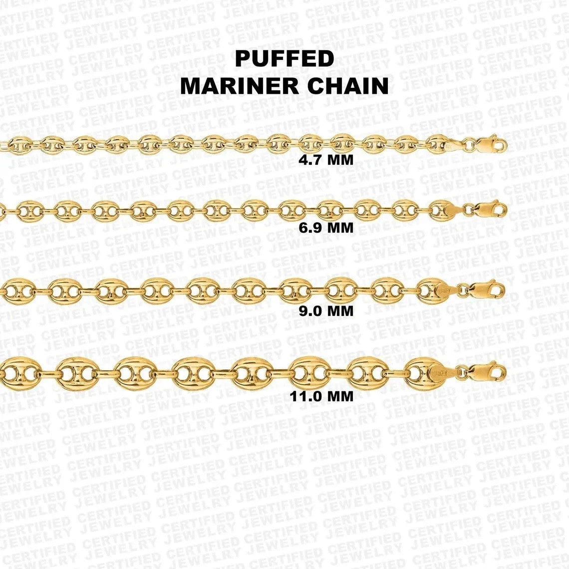 Solid 14K Yellow Gold Puffed Mariner Chain Necklace Italian Lobster Clasp 18" 22