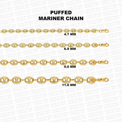 Solid 14K Yellow Gold Puffed Mariner Chain Necklace Italian Lobster Clasp 18" 22