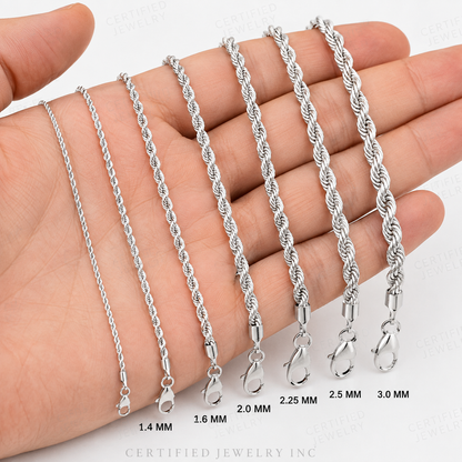 14K Solid White Gold Diamond Cut Royal Rope Chain Necklace 1.4mm 3.0mm
