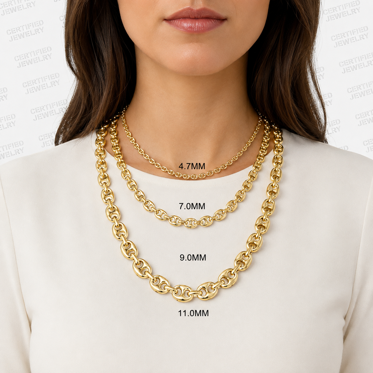 Solid 14K Yellow Gold Puffed Mariner Chain Necklace Italian Lobster Clasp 18" 22