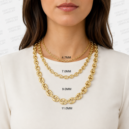 Solid 14K Yellow Gold Puffed Mariner Chain Necklace Italian Lobster Clasp 18" 22