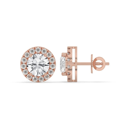 4CT Round Lab Grown Diamond Halo Stud Earrings 14K Gold Certified