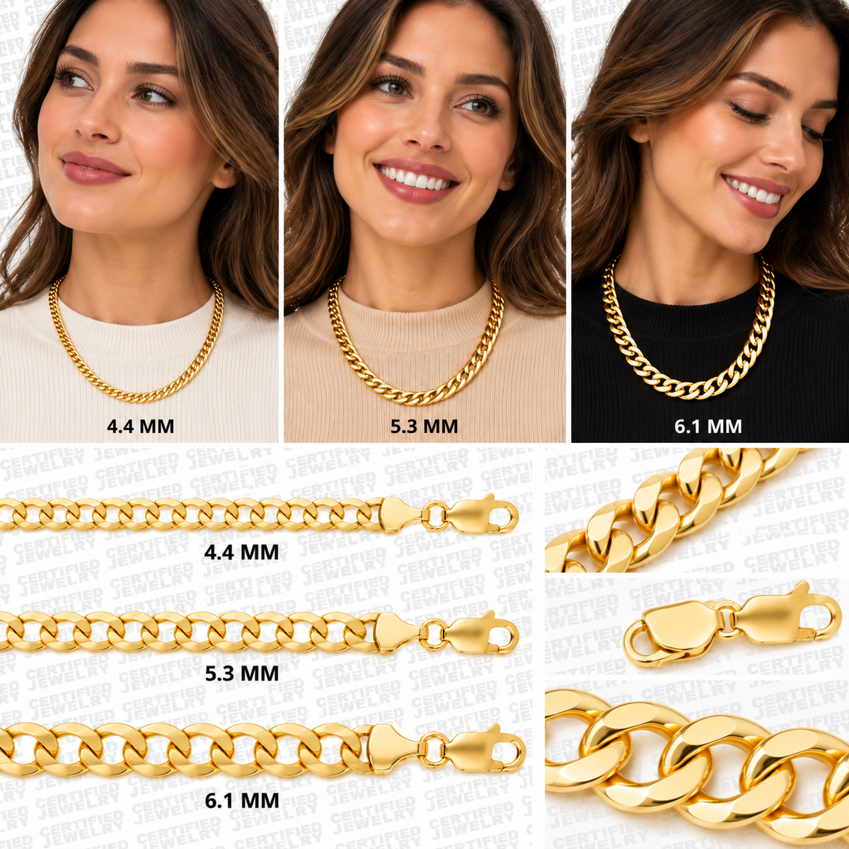 10K Hollow Yellow Gold Curb Chain Necklace 4.4MM 6.1MM Lobster Clasp