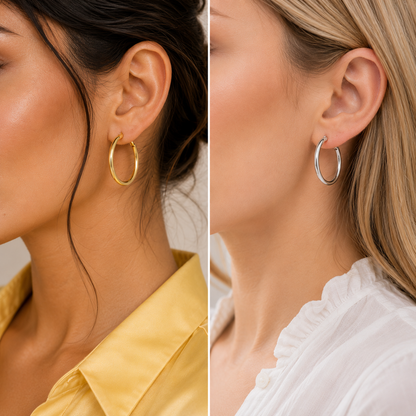 14K Solid Gold Hoop Earrings Real Yellow White Gold Women Fine Jewelry