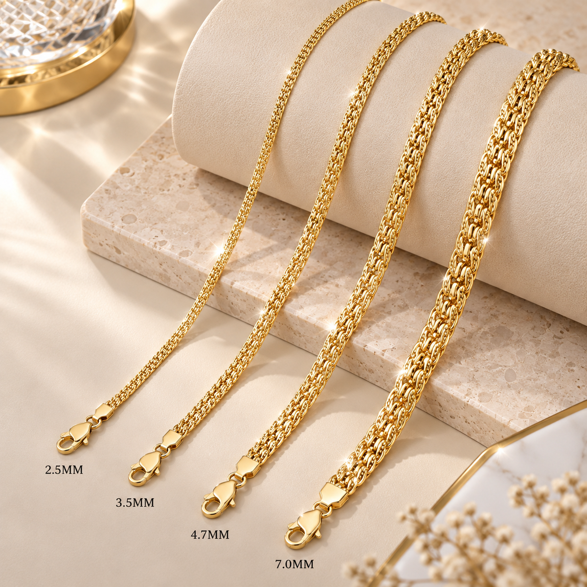14K Solid Yellow Gold Bismark Flat Link Chain Necklace 2.5MM 7MM 16 20"