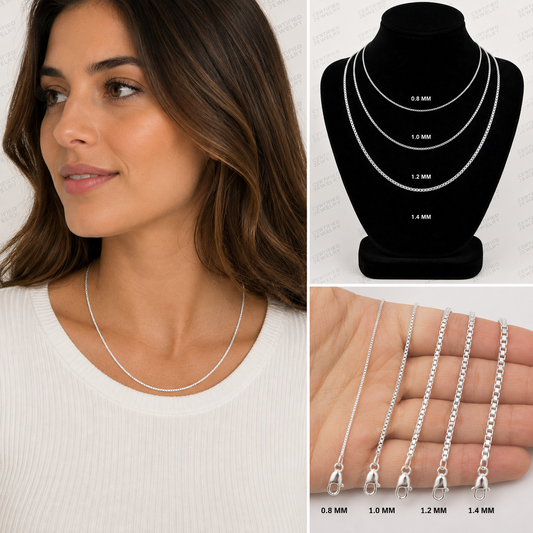 14K Solid White Gold Box Chain Necklace Real Gold Chain 16 30 Inch
