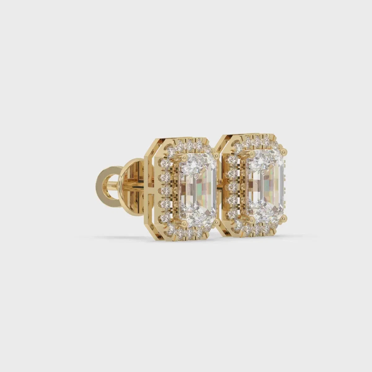 4CT Emerald Lab Grown Diamond Solitaire Stud Earrings 14K Gold Certified