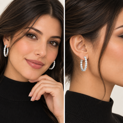 4CT Round Lab Grown Diamond Inside Out Hoop Earrings 14K Gold Certified