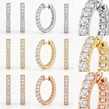 4CT Round Lab Grown Diamond Inside Out Hoop Earrings 14K Gold Certified