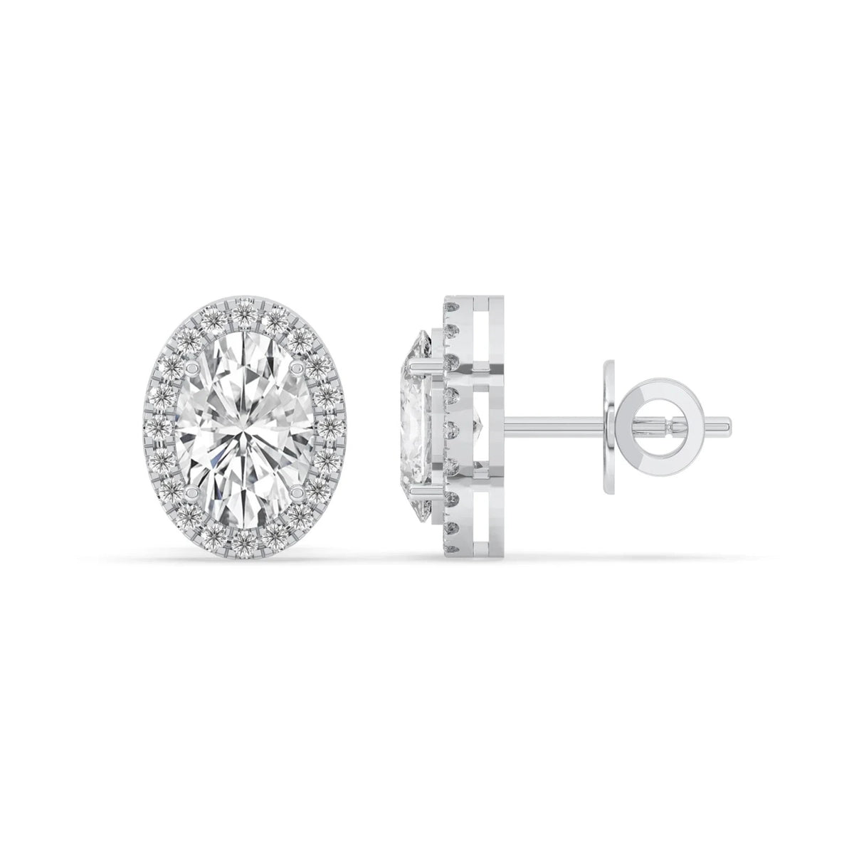4CT Oval Lab Grown Diamond Halo Stud Earrings 14K Gold Certified